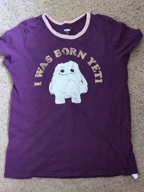 Old Navy Purple Graphic Tee with White Yeti and Pink Trim